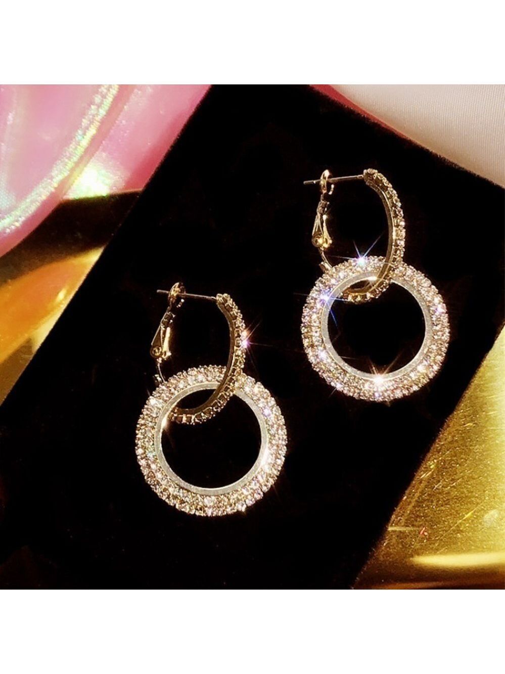 Gold Plated Crystal Hoop Earrings - Picture 9 of 9